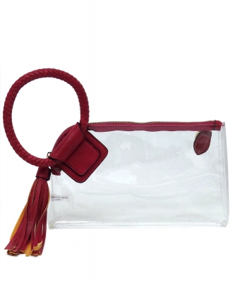 See Thru Transparent Clear Cuff Handle Clutch AD205T WINE